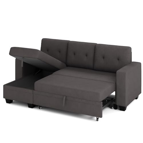 Furniwell Reversible Sectional Sleeper Sofa with Storage Chaise for Small Spaces