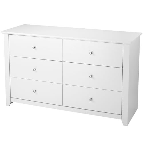 Skillmiad White 6-Drawer Dresser - 47W x 17D x 32H Metal Handles