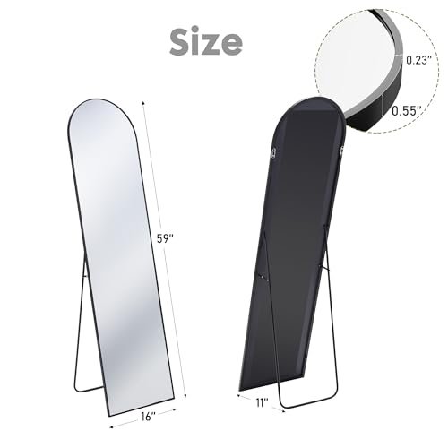 Black Aluminum Arch Mirror with Stand - 59x16 Full-Length for Bedroom/Cloakroom