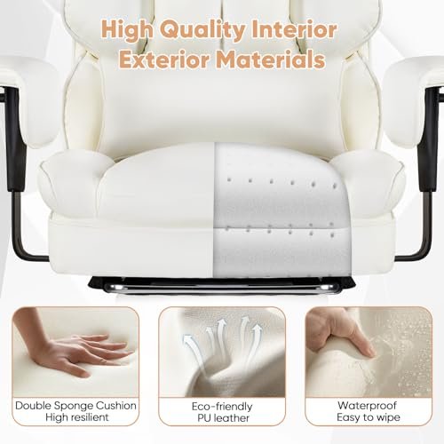Executive Home Office Ergonomic Chair - Reclining, Adjustable, Lumbar Support, White