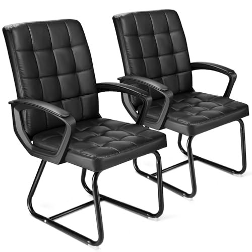 2 Pack Arm Reception Chairs, Metal Frame, PU Leather, Sled Base
