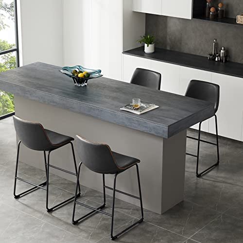 Black Faux Leather Counter Height Bar Stool Set, 26 Inch Seat, Metal Legs