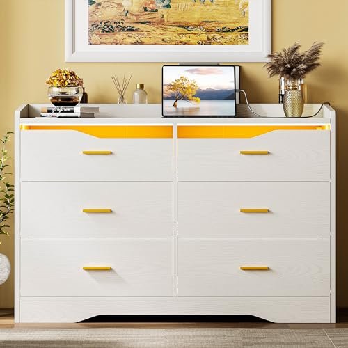 IRONCK Dresser with LED Light and Charging Station for Bedroom