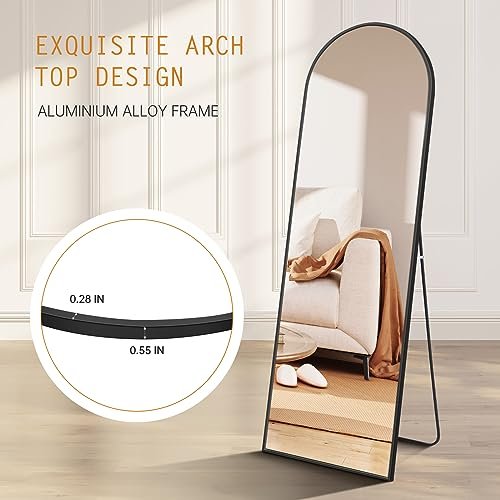 Narcissus Black Full-Length Floor Mirror, 64x21 Arched Frame