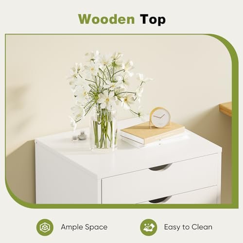 White 5-Drawer Wooden Dresser with Wheels