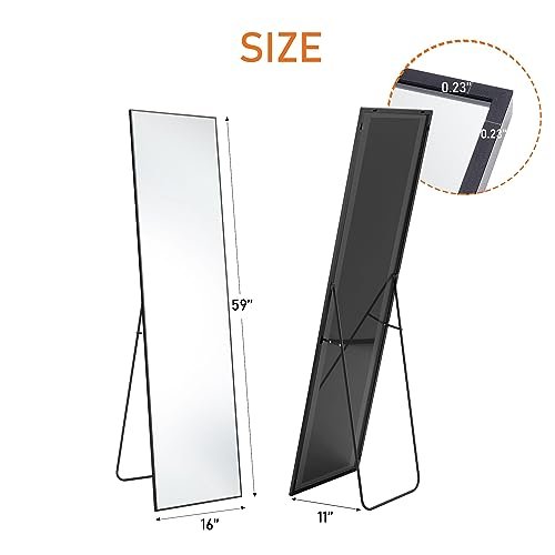 Superone 59x16 Full Length Black Aluminum Floor Mirror with Stand
