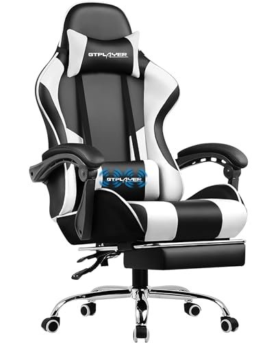 White Gaming Chair with Footrest and Lumbar Support for Office or Gaming