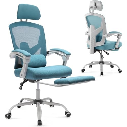 Blue Ergonomic Office Chair with Wheels and Lumbar Support