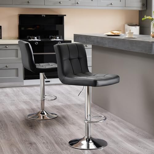Stylish Black Bar Stools, Adjustable Swivel, Cushioned Seats, Set of 4