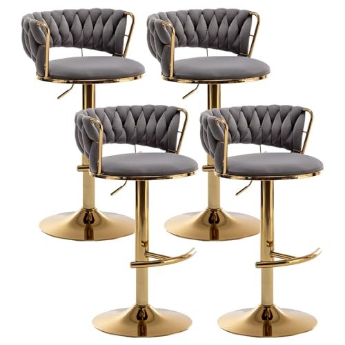 Elegant Velvet Gold Bar Stools Set of 4 for Kitchen Island Pub