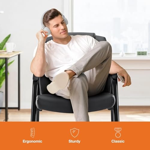 Superone Set of 4 Big and Tall PU Leather Guest Chairs - Reception and Conference Room Chairs with Padded Arms