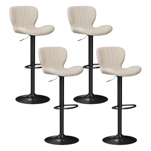 Beige Swivel Bar Stools Set of 4 for Kitchen Island