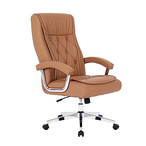 High Back Khaki Leather Ergonomic Executive Office Chair, 350LBS Capacity