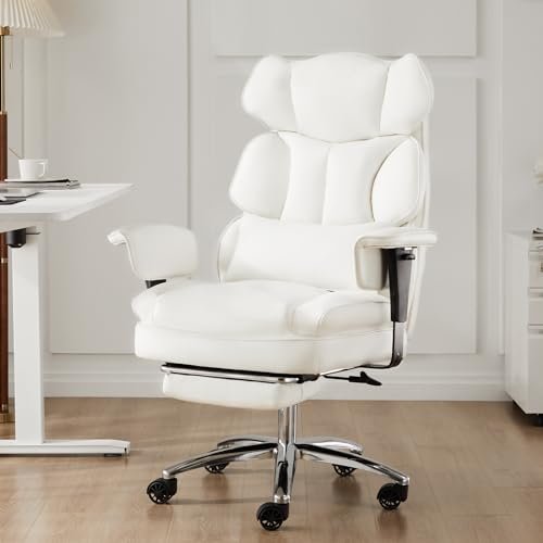 Executive Home Office Ergonomic Chair - Reclining, Adjustable, Lumbar Support, White