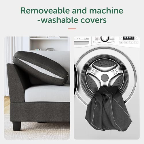 HONBAY Dark Grey Convertible Sectional Sofa