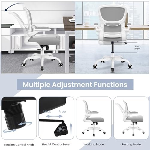 Light Gray Ergonomic Desk Chair with Lumbar Support for Home Office