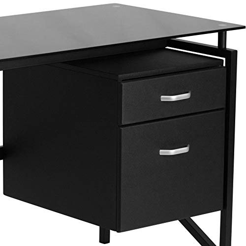 Refined and 

Glass Desk with Drawers, Black