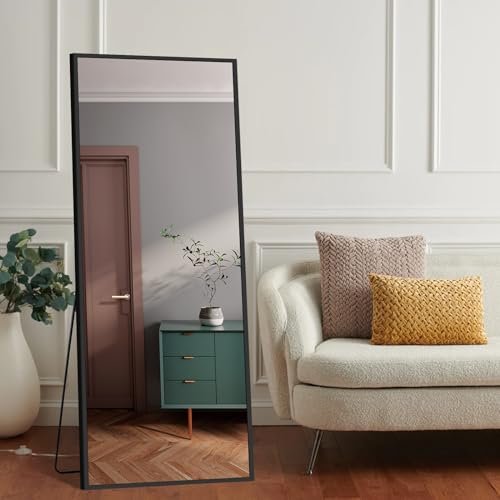 Sturdy Aluminum Floor Mirror with Stand for Bedroom and Living Room