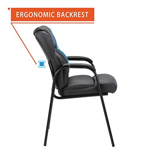 Black Leather Guest Chair with Padded Arms - Set of 4