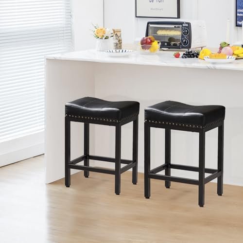 Superone Modern 24-Inch Black PU Bar Stools for Kitchen Island