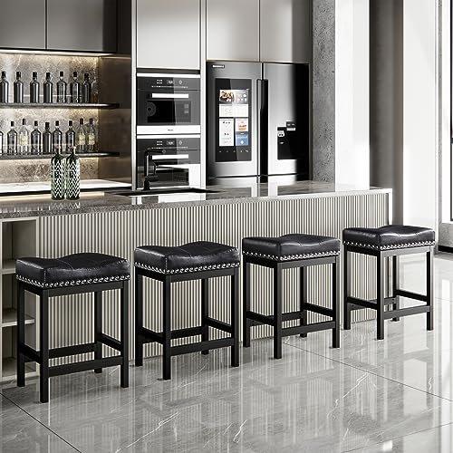 4-Piece Black Saddle Bar Stool Set for Kitchen Island