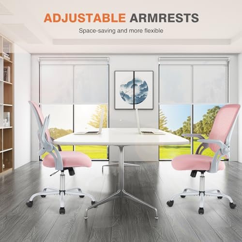 Ergonomic Pink Desk Chair with Wheels for Home and Student Use