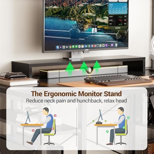 47-Inch Gaming Desk with LED Lights, Power Outlet, and Storage Shelf