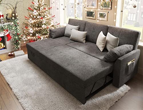 Amerlife Gray Chenille Sleeper Sofa for Living Room