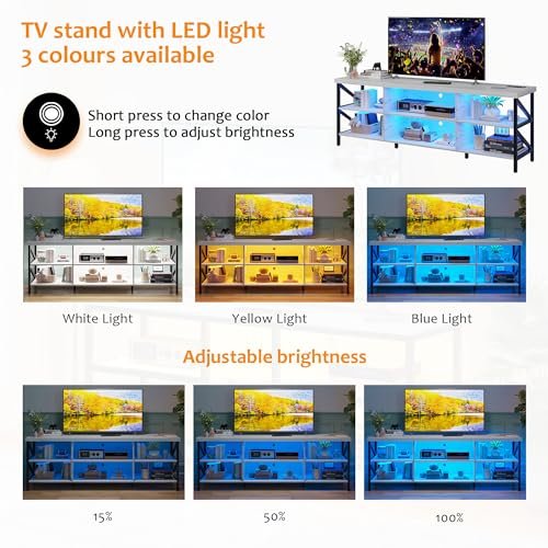  HNEBC 75-inch TV Stand with Charging Station (White)