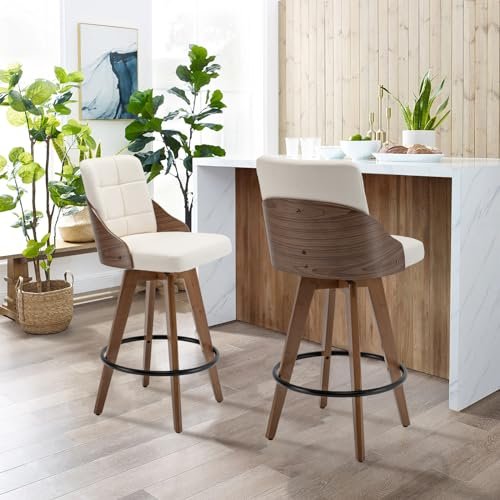 Beige PU Upholstered 360 Swivel Counter Stool