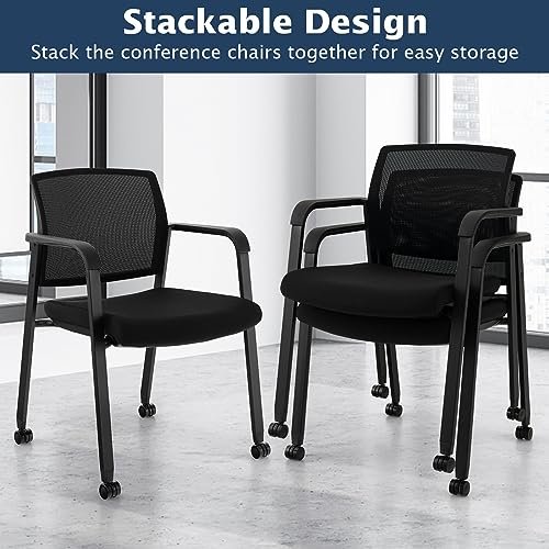 Giantex 2-Pack Rolling Reception Chairs with Armrests