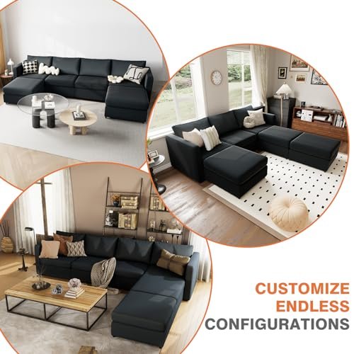 6-Seater U-Shaped Dark Grey Modular Couch for Living Room