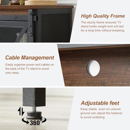 Industrial TV Stand with Sliding Barn Door and Storage for 55/60 Inch TVs