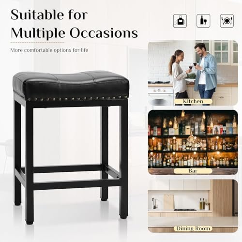4 Pack 24-Inch Black Upholstered Bar Stools for Kitchen Island