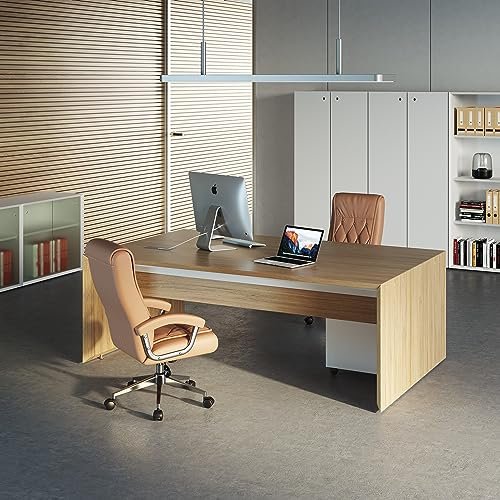 High Back Khaki Leather Ergonomic Executive Office Chair, 350LBS Capacity