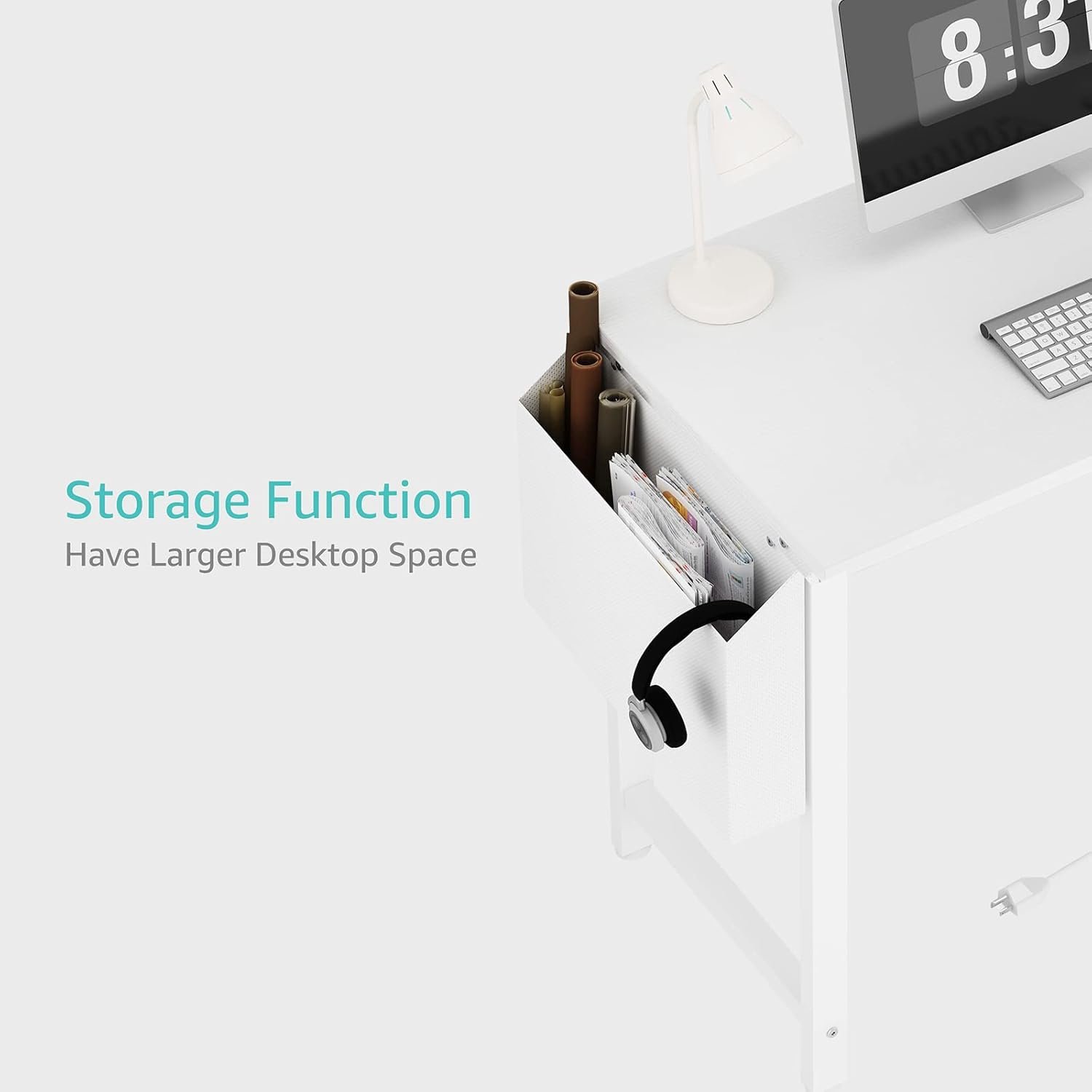 Lufeiya 39-inch White Computer Desk with Power Outlet, Teen Study Table