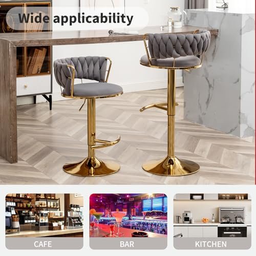 Elegant Velvet Gold Bar Stools Set of 4 for Kitchen Island Pub