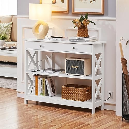 Yaheetech White TV Stand with Power Outlet