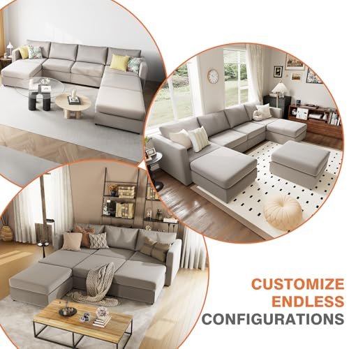 Superone 7-Seat U-Shaped Fabric Sectional Sofa