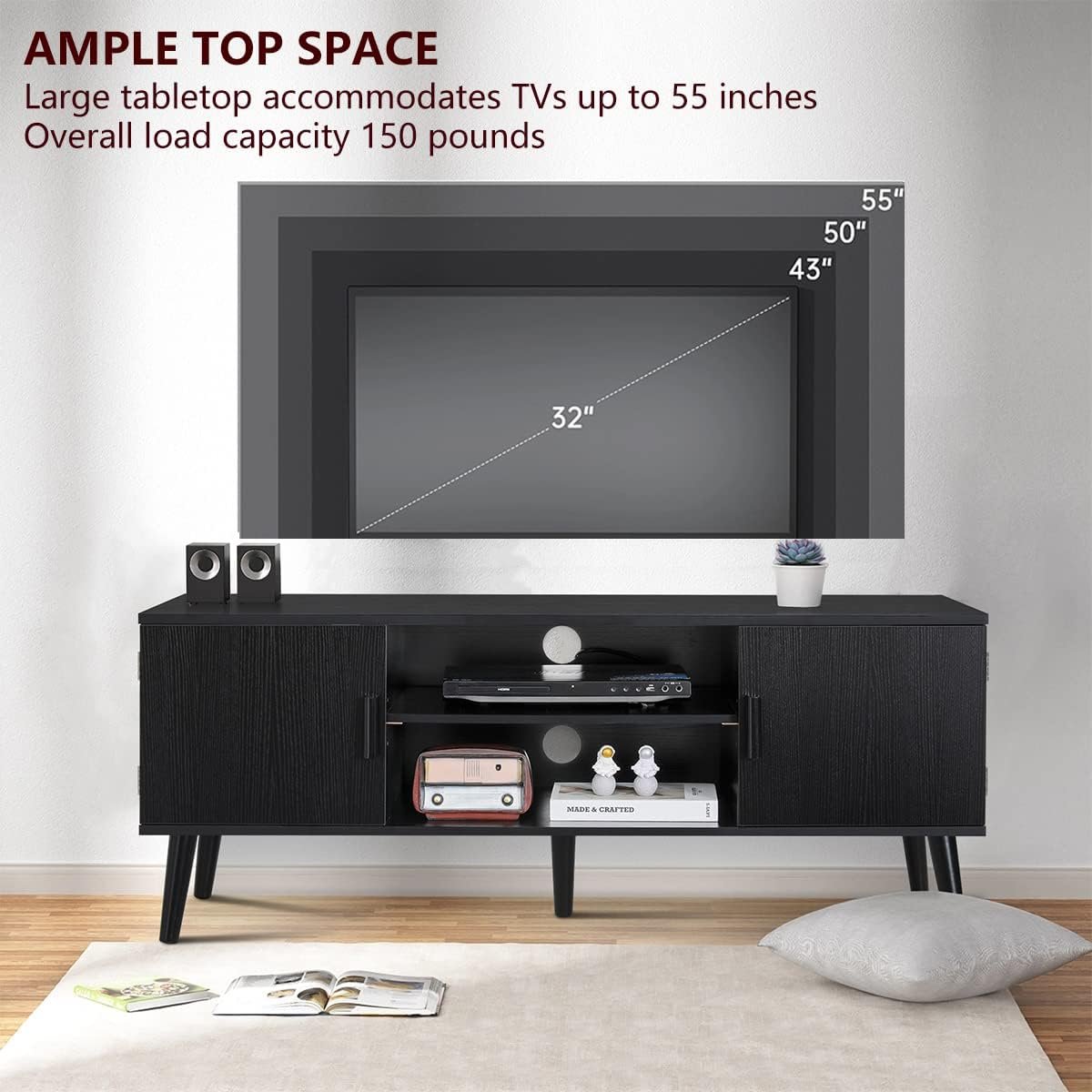 Iwell Mid Century Style TV Stand for 55 Inch TVs