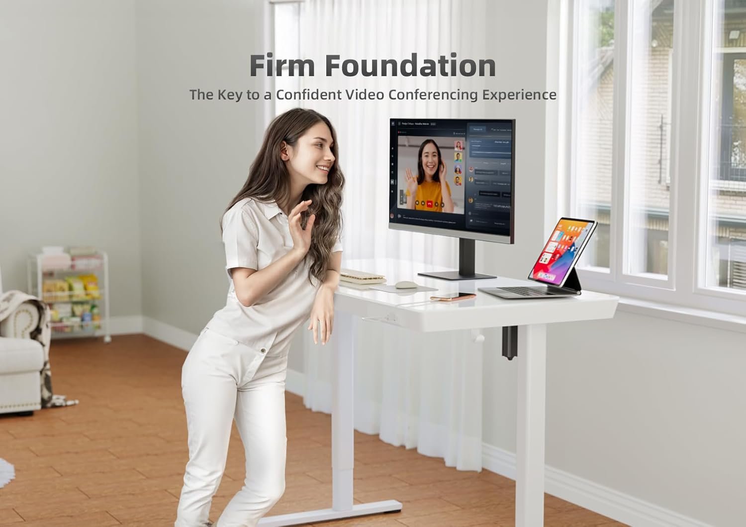 Home Office Standing Desk with Adjustable Height Glass