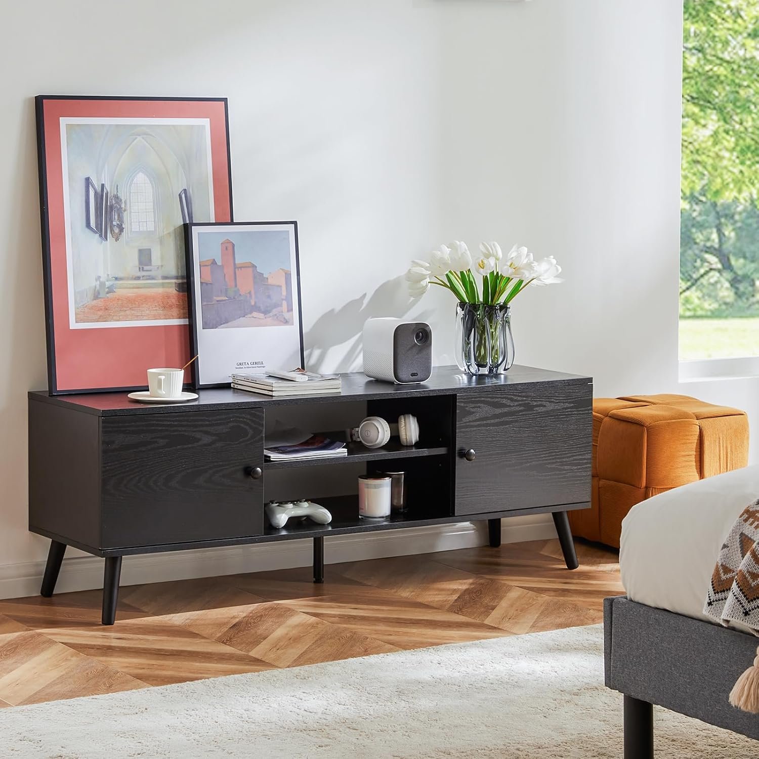 Superone Charcoal Black TV Stand for 55-60 inch TVs