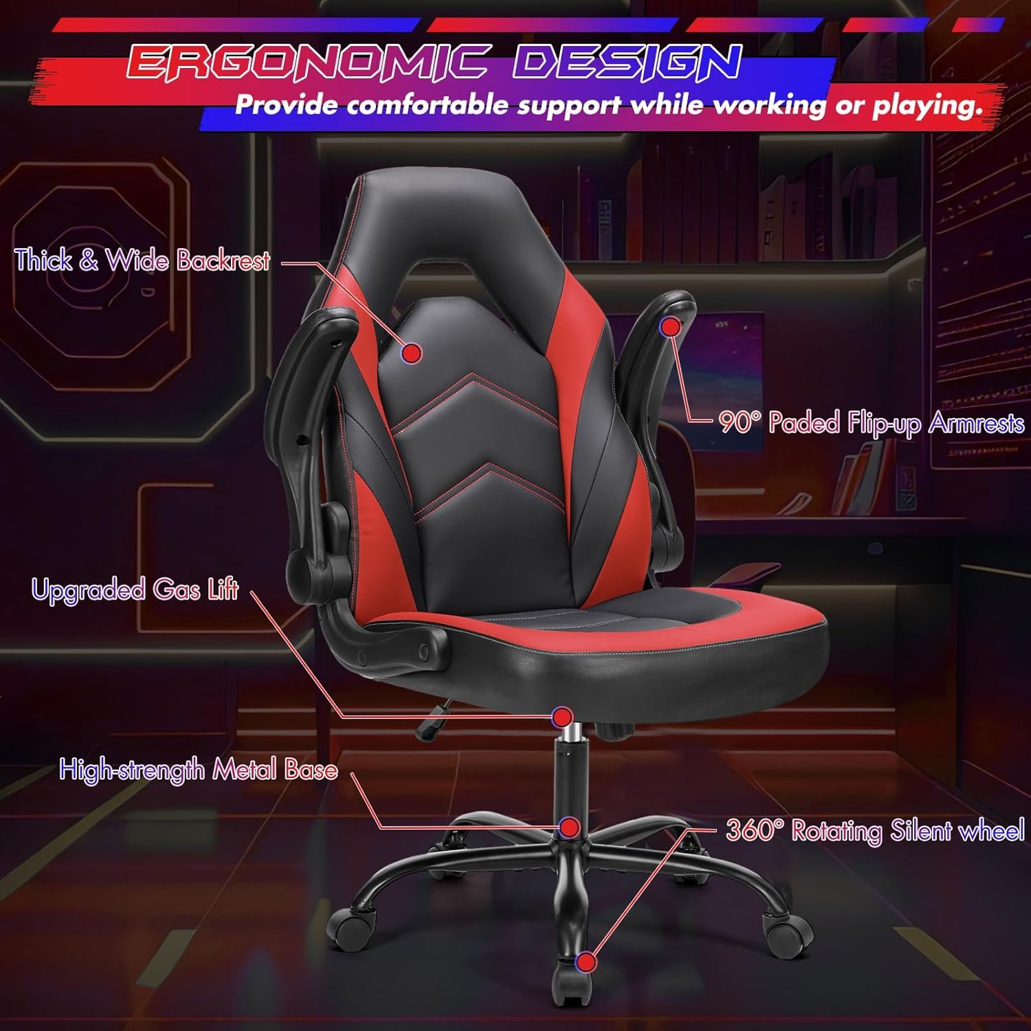 Ergonomic Adjustable Gaming & Office Chair for Adults and Kids