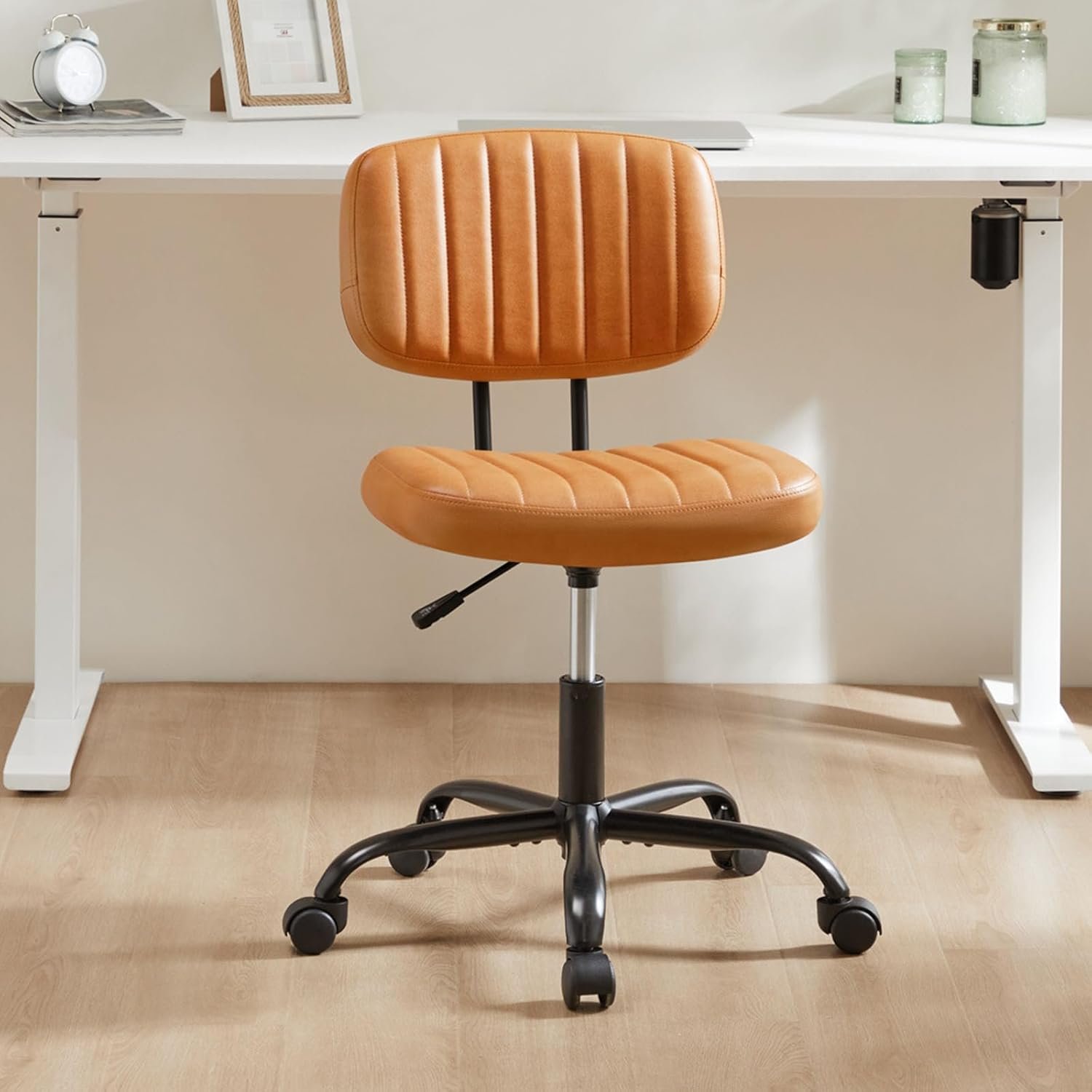 Superone Small Office Armless Chair with Wheels, Comfy Computer Seat