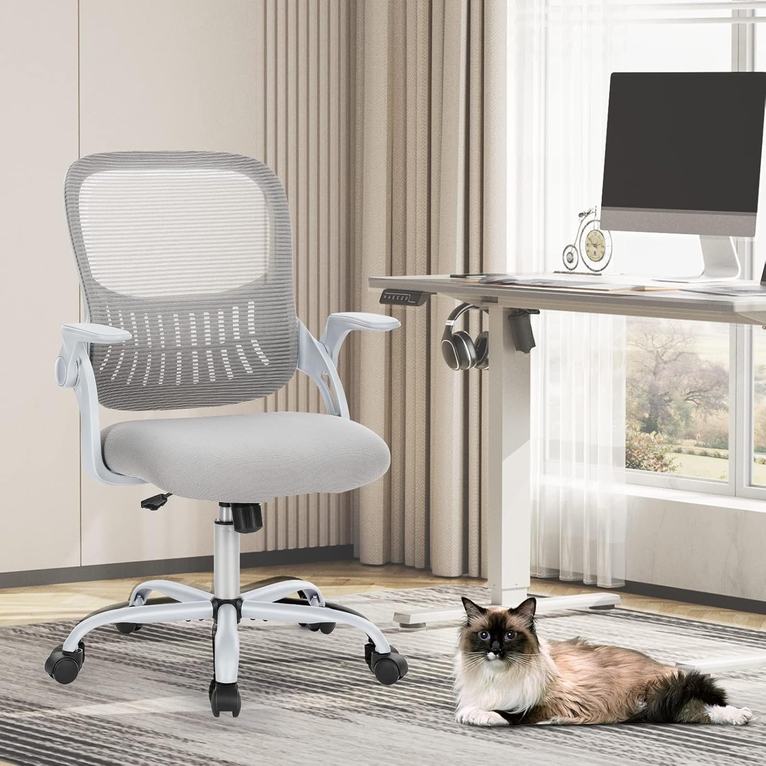 Ergonomic Mid-Back Mesh Swivel Chair for Home and Study