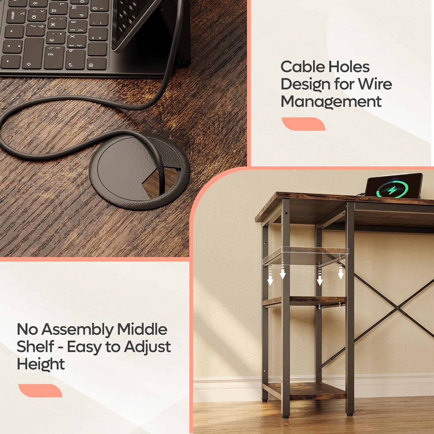 Reversible L-Shaped Desk with Shelves for Home Office or Small Spaces