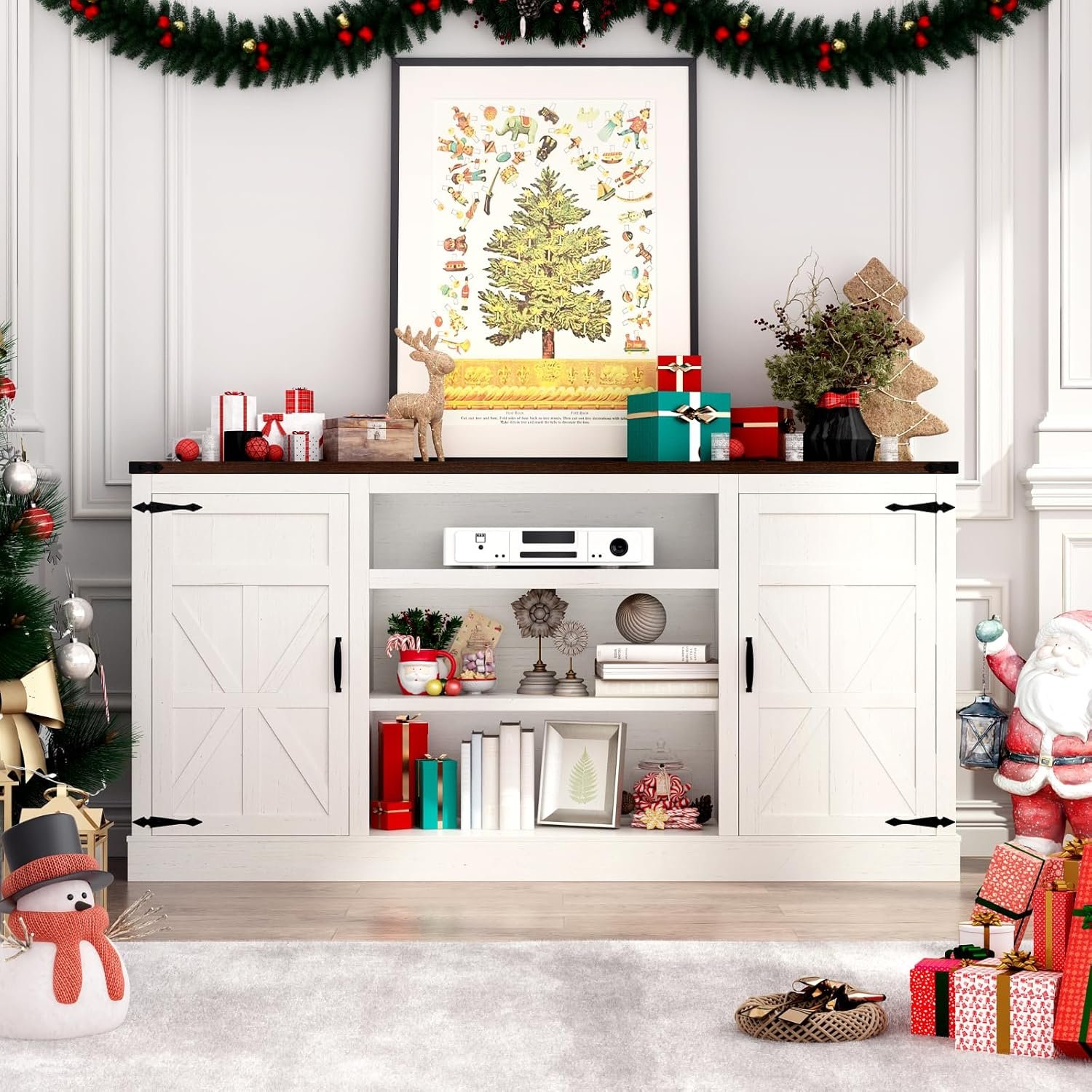 Rustic Farmhouse TV Stand for 75/65" TVs with Storage