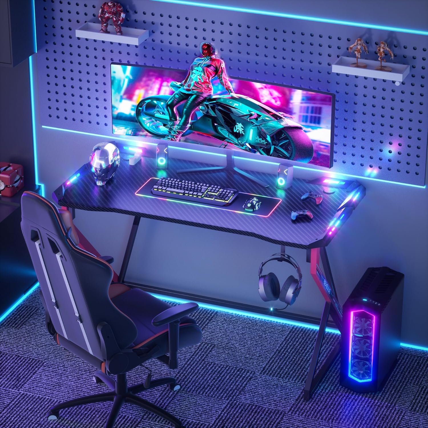 Z Shaped LED Gaming Desk, 40 Inch.Workstation